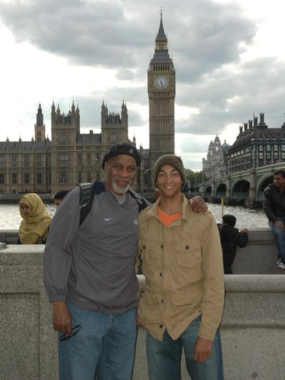 Gonzaga assistant Donny Daniels, left, with his son, Eric, in London. Eric is an assistant coach at Utah Valley and will be in the McCarthey Athletic Center on Friday to face the Zags. (Courtesy of Donny Daniels)