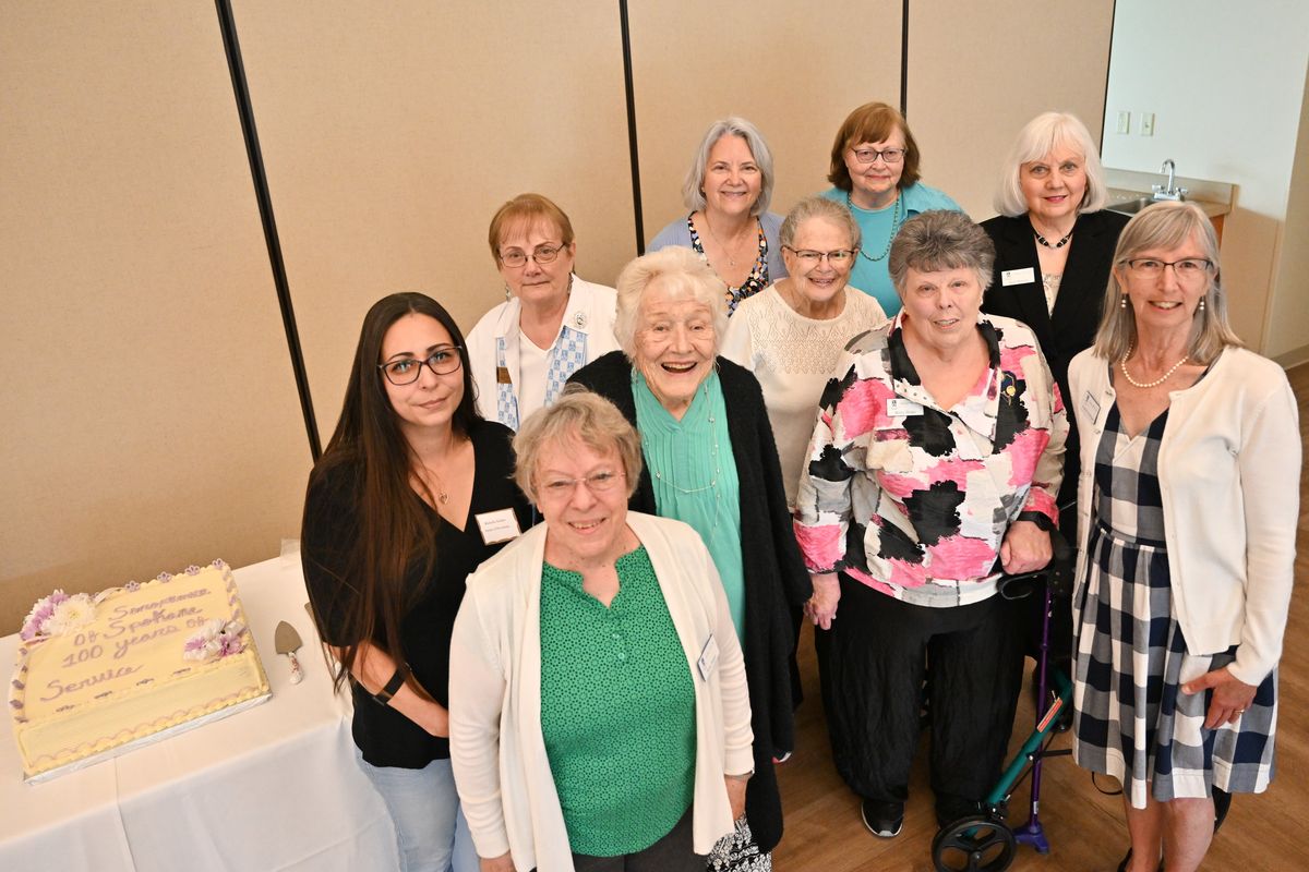 Members of Soroptimist International of Spokane pose for a photo Friday in Spokane Valley.  (Tyler Tjomsland/The Spokesman-Review)