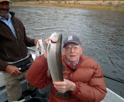 Burton Keen holds a Grande Ronde hatchery steelhead -- the prize catch of his life-long fishing career. (Mark Potter)