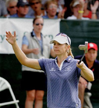 
Annika Sorenstam celebrates after making a birdie on the 18th hole in the final round of the State Farm Classic. 
 (Associated Press / The Spokesman-Review)
