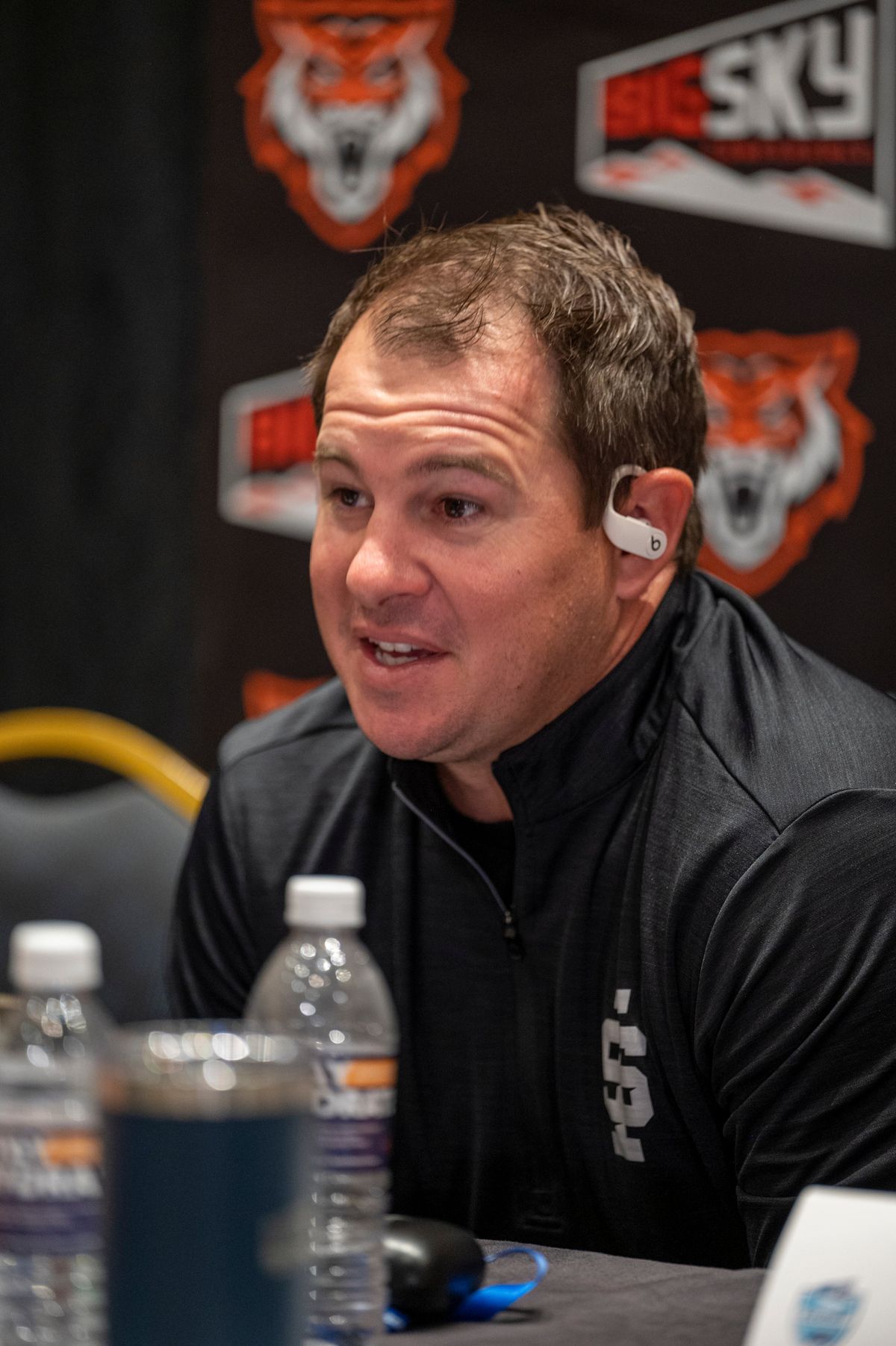 Idaho State head football coach Cody Hawkins talks at the Big Sky Conference media day on July 24 at Northern Quest Resort &amp; Casino.  (Jesse Tinsley/THE SPOKESMAN-REVI)