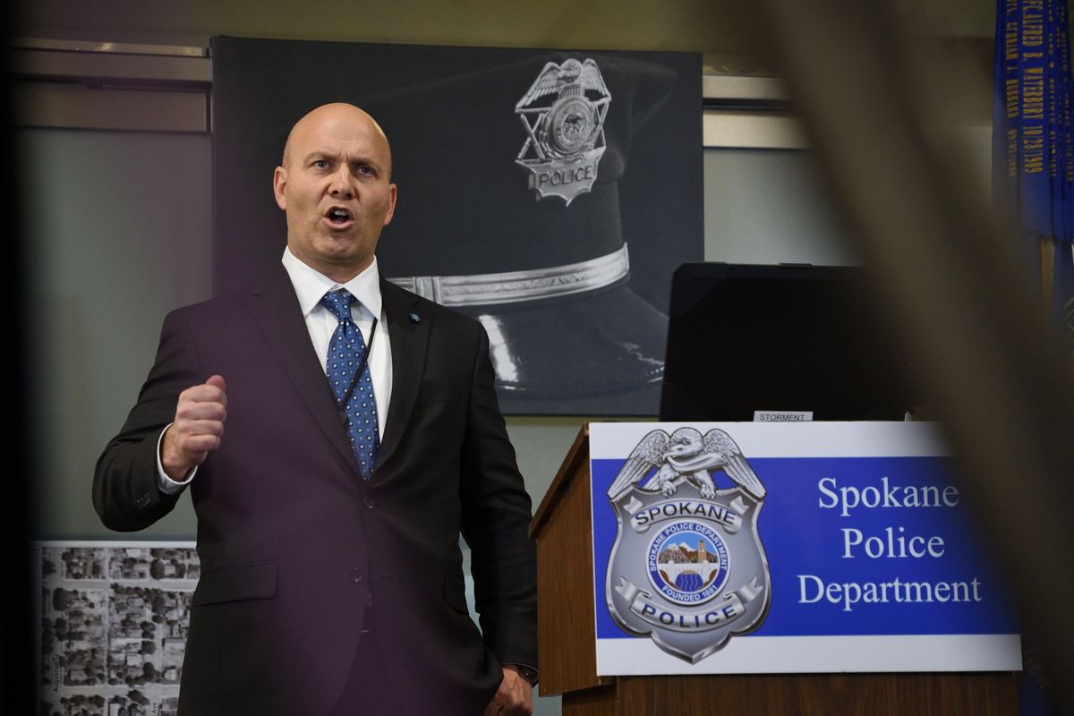 Spokane Police Department Sgt. Zac Storment talks during a press conference Friday about solving the Candy Rogers cold case.    (COLIN TIERNAN/THE SPOKESMAN-REVIEW)