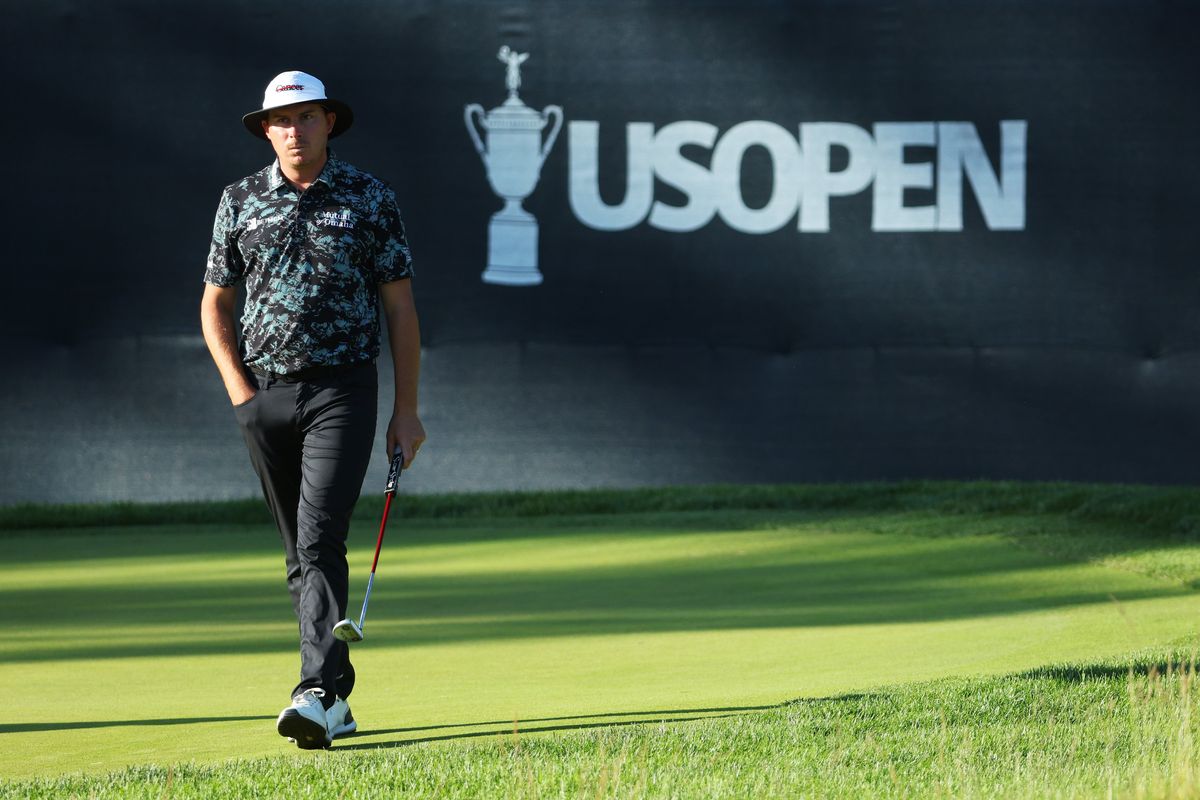 Joel Dahmen of the United States reacts on the 14th green during the second round of the 122nd U.S. Open Championship at The Country Club on June 17, 2022 in Brookline, Mass.  (Andrew Redington / Getty Images)