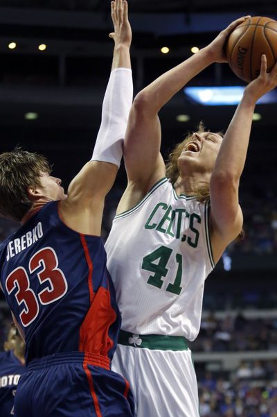 Kelly Olynyk, a rookie out of Gonzaga, led the Celtics with 15 points. Boston lost to Detroit and remains winless through three games. (Associated Press)