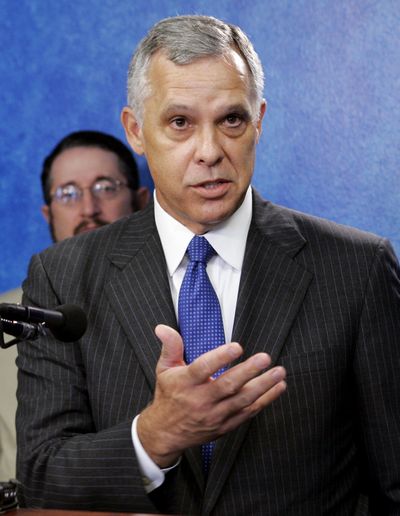 In this Aug. 24, 2006 file photo, Kirk Humphreys, the former mayor of Oklahoma City, speaks at a news conference in Oklahoma City. (Associated Press)