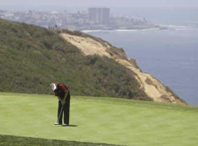 
Colin Montgomerie of Scotland putts on the third green during his practice round Wednesday for the U.S. Open at Torrey Pines. Associated Press
 (Associated Press / The Spokesman-Review)