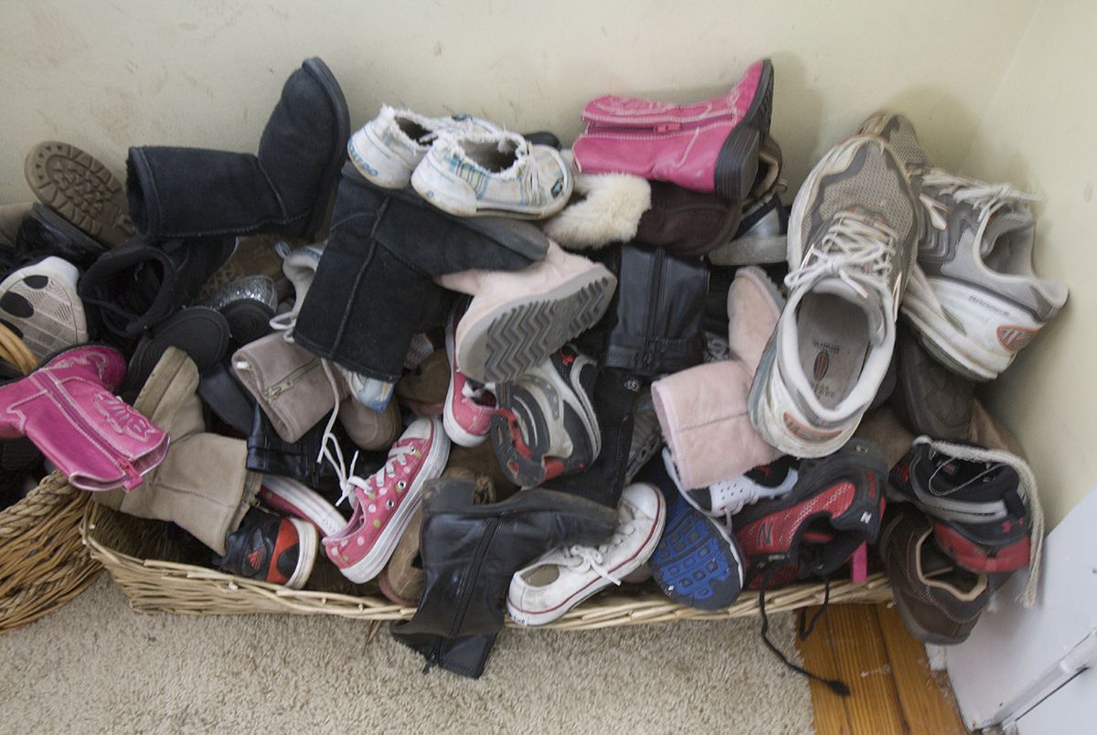A large basket of shoes overflows near the front door of the home of the McCormick family in Haddonfield, N.J. (Ed Hille / The Spokesman-Review)