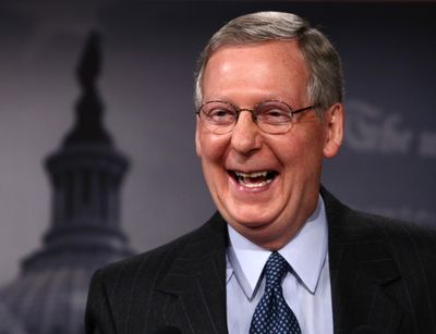 Senate Minority Leader Mitch McConnell of Kentucky discusses the Republican viewpoint on the economic stimulus package as he meets with reporters Monday on Capitol Hill. (Associated Press / The Spokesman-Review)