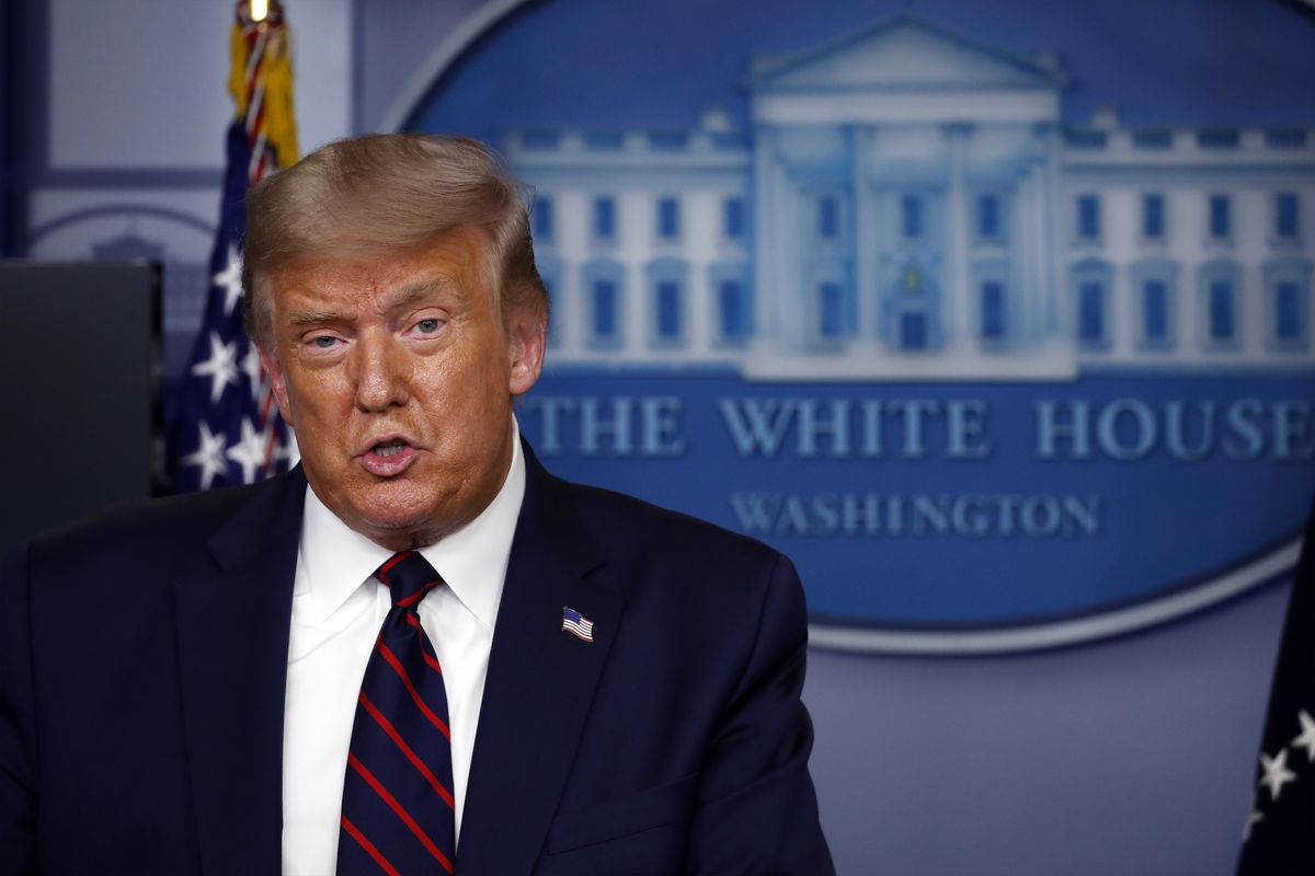 President Donald Trump speaks during a briefing with reporters in the James Brady Press Briefing Room of the White House, Tuesday, Aug. 4, 2020, in Washington.  (Alex Brandon)