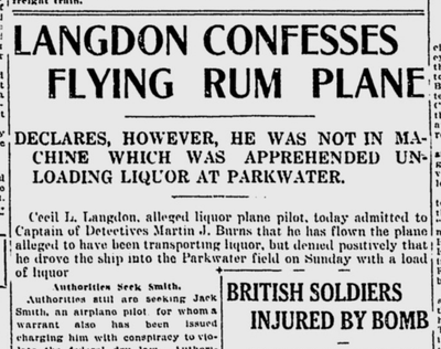 Cecil Langdon told authorities he was practicing using ski runners instead of wheels when he landed a plane suspected of carrying rum on this day 100 years ago. Langdon denied hauling alcohol.  (S-R archives)