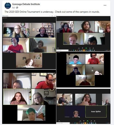 The 2020 Gonzaga Debate Institute Online Tournament is seen in a screen grab photo from the institute's Facebook page. (Screen grab, Gonzaga Facebook page)