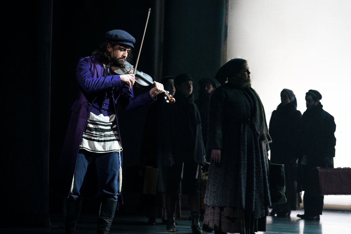 Ali Arian Molaei (The Fiddler) and the company of the North American tour of "Fiddler on the Roof" at First Interstate Center for the Arts from Tuesday through Jan. 16.  (Joan Marcus)