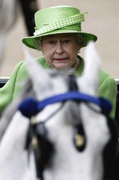 
Britain's Queen Elizabeth II takes part in the annual Trooping the Color ceremony, her official birthday, Saturday. Associated Press
 (Associated Press / The Spokesman-Review)