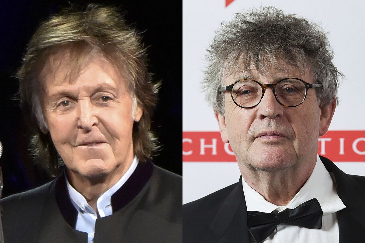 Paul McCartney appears during his One on One Tour in Tinley Park, Ill., on July 26, 2017, left, and poet Paul Muldoon appears at the 2019 PEN America Literary Gala in New York on May 21, 2019. McCartney