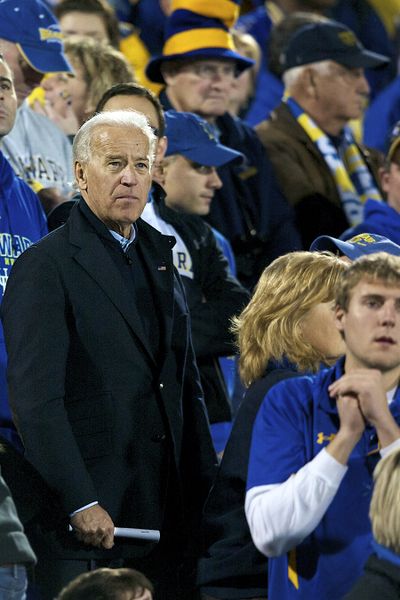 Vice President Joe Biden, a Delaware alumnus and big Blue Hen supporter, was in the stands for the Eastern Washington-Delaware FCS championship game on January 7, 2011. (Keith Currie / EWU)