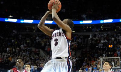 All eyes are on Gonzaga freshman Demetri Goodson as he banks in a game-winning shot in the final second of the second-round game against Western Kentucky on Saturday in Portland.  (Christopher Anderson / The Spokesman-Review)