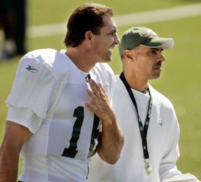 
Coach Herman Edwards, right, and the New York Jets have turned to 42-year-old Vinny Testaverde to guide their team. 
 (Associated Press / The Spokesman-Review)
