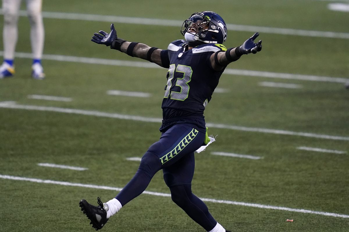 Seahawks strong safety Jamal Adams reacts to a play against the Los Angeles Rams during the second half Sunday in Seattle. The Seahawks won 20-9, clinching the NFC West.  (Elaine Thompson)