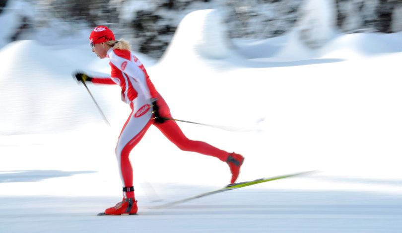 Deb Bauer, 47, of Spokane strides out toward winning the women's division of the 35th Spokane Langlauf 10-kilometer cross-country ski race at Mount Spokane State Park. Bauer is the winningest skier in the annual race, topping the women's field 20 times.  (Rich Landers)