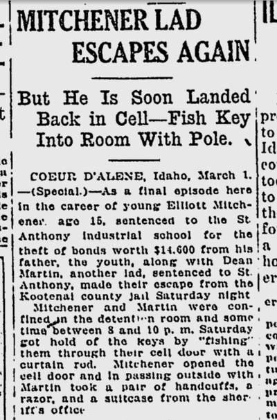 Elliot Michener, later known as the “Gardener of Alcatraz,” made a brief escape from the Kootenai County Jail on this day 100 years ago.  (S-R archives)