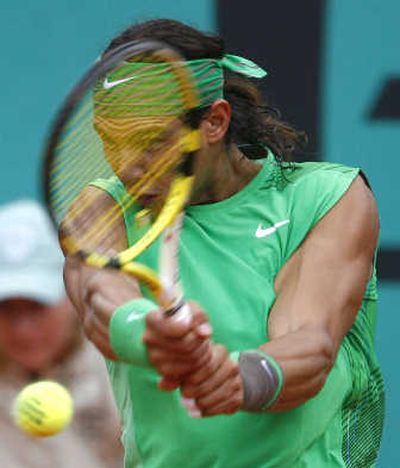 
Second-seeded Rafael Nadal made his quarterfinal match against Nicolas Almagro a blur, winning 6-1, 6-1, 6-1. Associated Press
 (Associated Press / The Spokesman-Review)