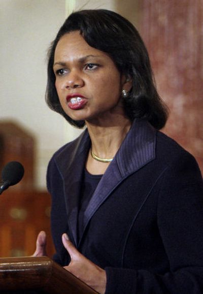 
Secretary of State Condoleeza Rice accuses Iran and Syria of inflaming sentiments in the controversy over published cartoons of Muhammad. 
 (Associated Press / The Spokesman-Review)