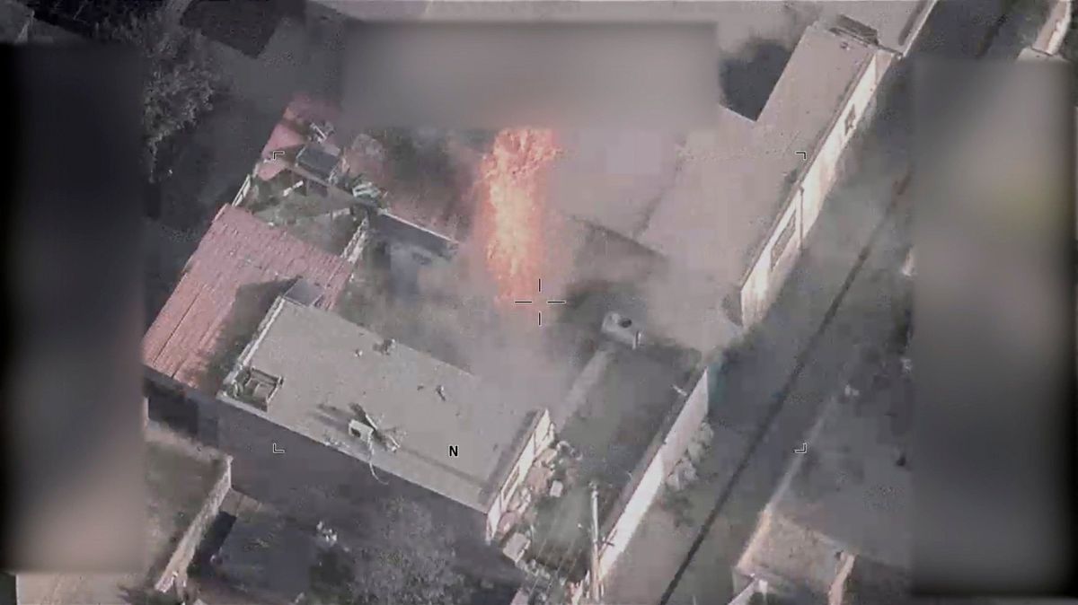 This image from video, released by the Department of Defense, from video footage, shows a fire in the aftermath of a drone strike in Kabul, Afghanistan on Aug. 29, 2021, that killed 10 civilians. It marks the first public release of video footage of the Aug. 29 strike, which the Pentagon initially defended but later called a tragic mistake. Of the 10 people killed in the attack, seven were children.  (HOGP)