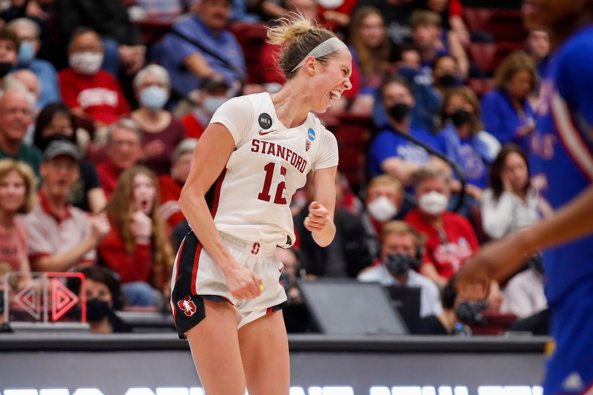 Stanford’s Lexie Hull celebrates her fourth-quarter 3-pointer against Kansas in NCAA Tournament play March 20.  (Tribune News Service)