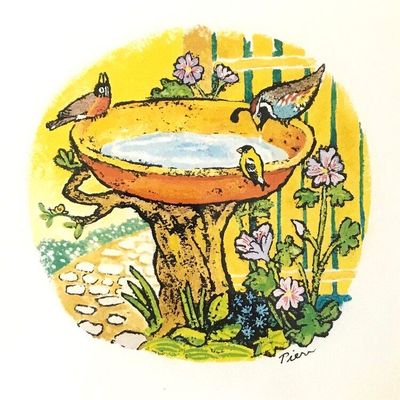 Painting of a birdbath by Pierr Morgan 