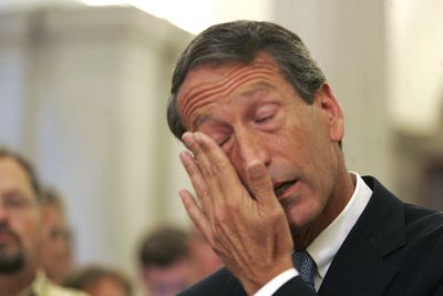 Gov. Mark Sanford wipes his tears during a news conference in Columbia, S.C., on Wednesday,  (Associated Press / The Spokesman-Review)