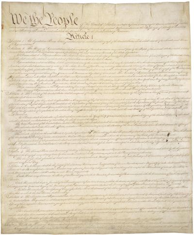 This photo made available by the U.S. National Archives shows the first page of the United States Constitution. Gordon Wood, the Pulitzer Prize-winning historian of the Revolutionary War era, says, None of the founders envisioned our modern democracy, with its broad suffrage and competing political parties.  The founders believed in equality but they essentially meant equality of opportunity. Sons of weavers and cobblers could go to college and become gentlemen, but weavers and cobblers themselves were not to become politicians and campaign for office.