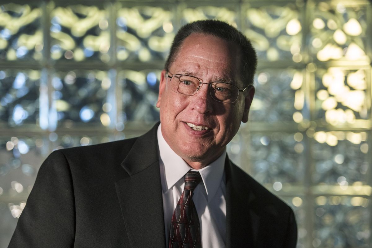 Robert Lehner talks with the media at Spokane City Hall on Wednesday, July 20, 2016. Lehner is the police chief in Elk Grove, California, and former police chief in Eugene, Oregon. He is a candidate for the Spokane police chief. (Dan Pelle / The Spokesman-Review)