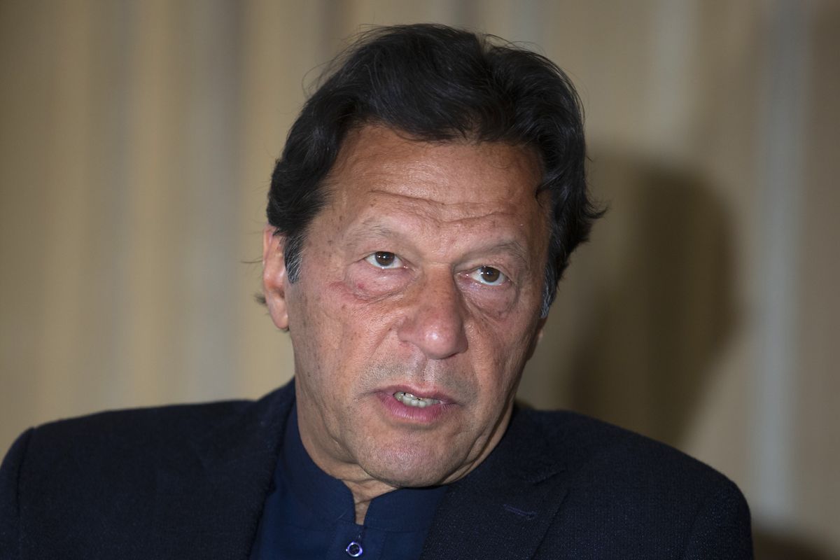 FILE - In this March 16, 2020 file photo, Prime Minister Imran Khan speaks during an interview in Islamabad, Pakistan. Prime Minister Khan handily won a vote of confidence from the National Assembly on Saturday, March 6, 2021, days after the embarrassing defeat of his ruling party’s key candidate in Senate elections.  (B.K. Bangash)