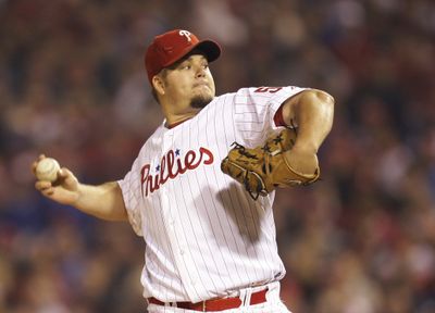 Phillies starter Joe Blanton became the first pitcher in 34 years to hit a home run in the World Series. (Associated Press / The Spokesman-Review)