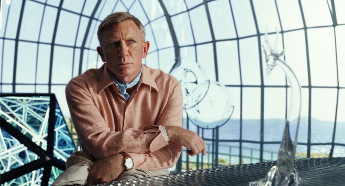 Daniel Craig returns as detective Benoit Blanc in “Glass Onion: A Knives Out Mystery,” streaming on Netflix this weekend.  (Netflix)