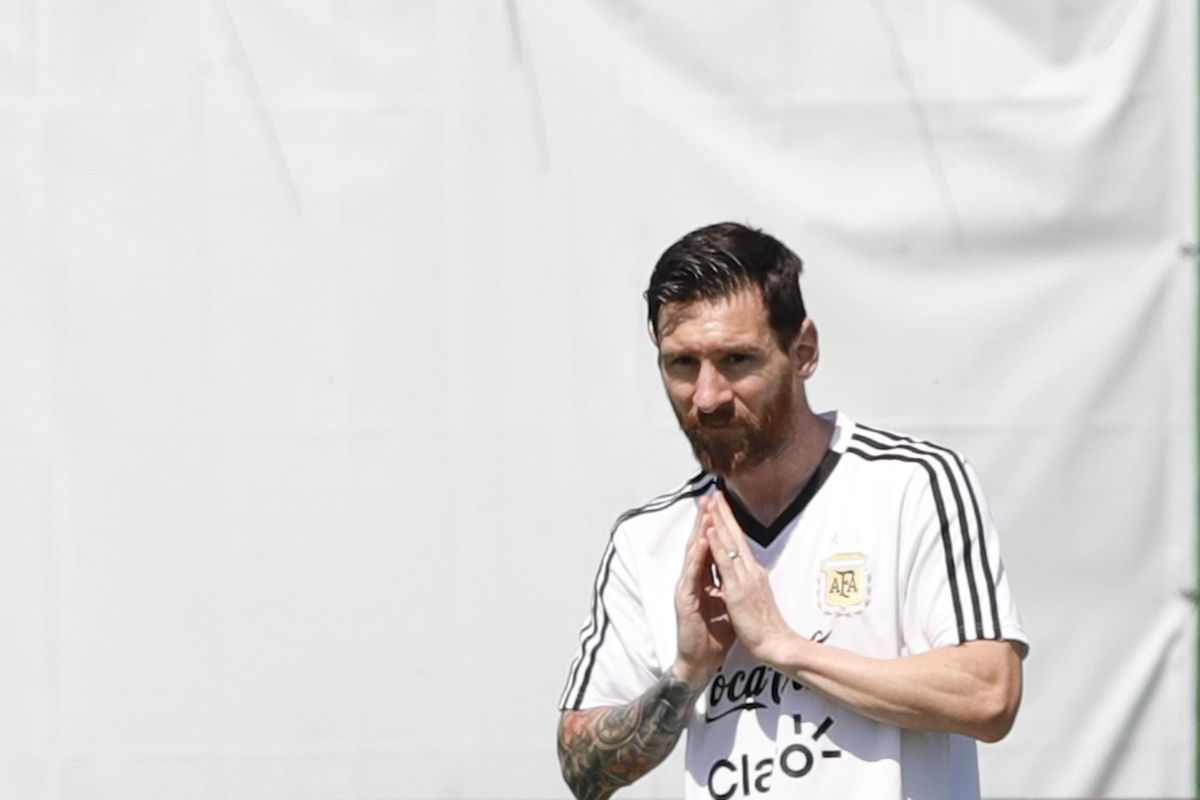 Lionel Messi during a training session of Argentina at the 2018 soccer World Cup in Bronnitsy, Russia, Thursday, June 28, 2018. (Ricardo Mazalan / Associated Press)