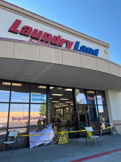 A vehicle drove into the front of Laundry Land, 2215 W. Wellesley Ave., on Tuesday morning. (Quinn Welsch/THE SPOKESMAN-REVIEW)