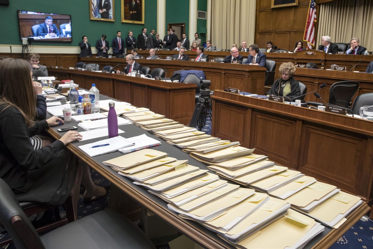 Folders containing amendments to the GOP’s “Obamacare” replacement bill are spread on a conference table on Capitol Hill in Washington, Thursday, March 9, 2017, as members of the House Energy and Commerce Committee work through the night. (J. Scott Applewhite / Associated Press)