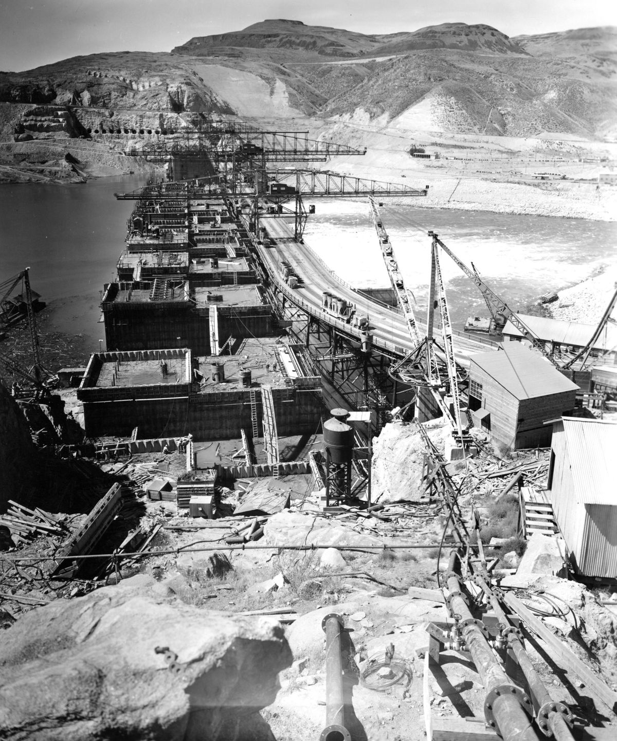 The construction of the Grand Coulee Dam in the 1930s created jobs, electricity and irrigation for the Inland Northwest. (Courtesy of Consolidated Builders Inc.)