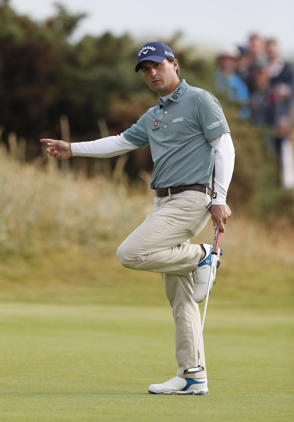 Kevin Kisner  misses a putt on the 15th green during the second round of the British Open  in Carnoustie, Scotland, on Friday. (Alastair Grant / AP)