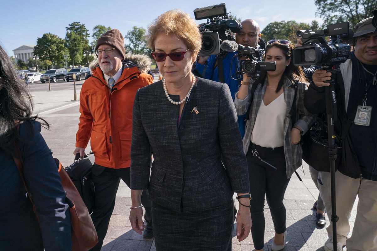 Former U.S. ambassador to Ukraine Marie Yovanovitch, arrives on Capitol Hill, Friday, Oct. 11, 2019, in Washington, as she is scheduled to testify before congressional lawmakers on Friday as part of the House impeachment inquiry into President Donald Trump. (J. Scott Applewhite / AP)