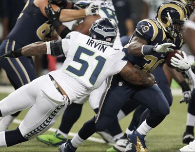 Bruce Irvin is unhappy his option wasn’t picked up. (Associated Press)