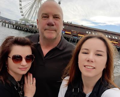 Chris Hansen with his wife, Victoria, left, and Victoria’s daughter Sonja.  (Courtesy Chris Hansen)