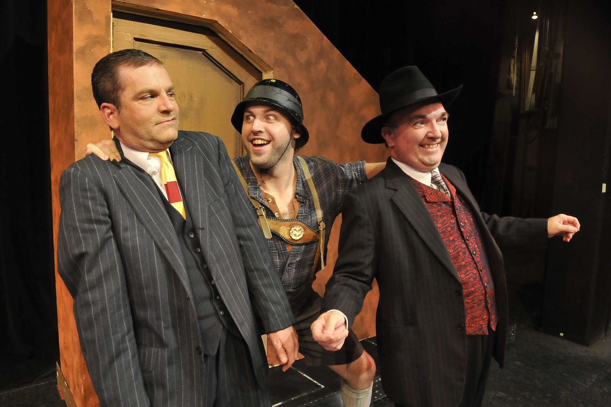 From left, Mark Pleasant, Dan McKeever and Jerry Sciarrio play characters Leo Bloom, Franz Liebkind and Max Bialystock in the Spokane Civic Theatre’s production of “The Producers.” (Jesse Tinsley)