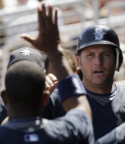 After talking about retirement, Mike Sweeney is now Seattle’s DH. (Associated Press / The Spokesman-Review)