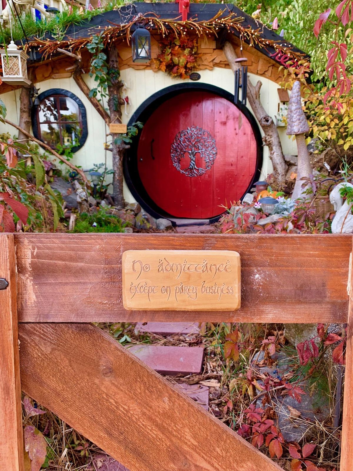 The yard around the Hobbit house is filled  with Hobbit-themed decorations. (Courtesy of Ryan Oelrich)
