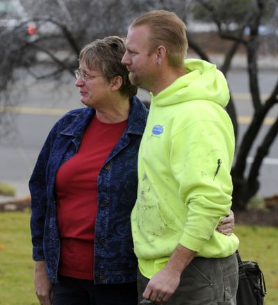Abe Carroll, right, and his mother, Joy Tabor, talk to the media Thursday in downtown Spokane. They are the mother and brother of Ramona Childress, missing for more than a year. (Jesse Tinsley)