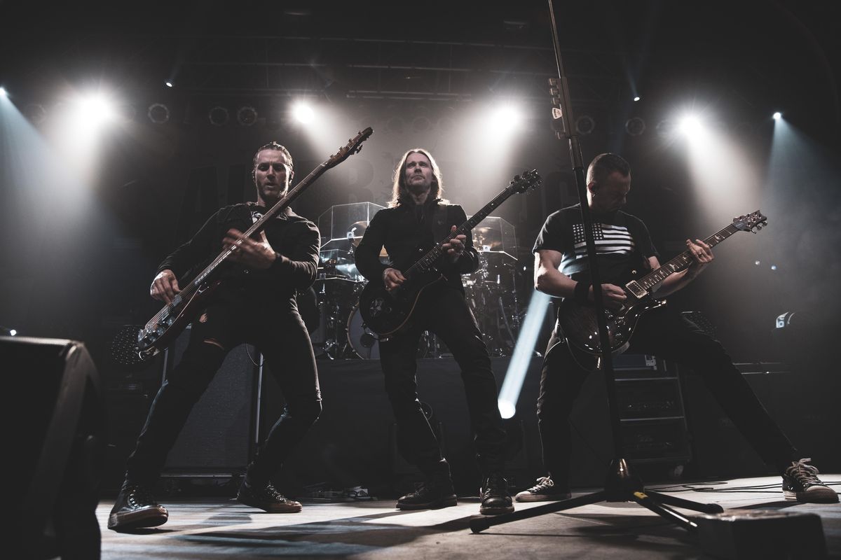 Brian Marshall, Myles Kennedy and Mark Tremonti of Alter Bridge perform at the Knitting Factory on Feb. 27, 2020, in downtown Spokane. (Chuck Brueckmann)