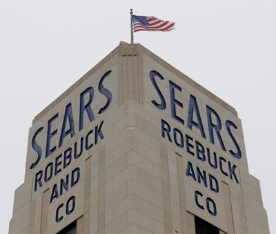 An American flag flies above a Sears store in Hackensack, N.J., on Jan. 8, 2019. (Associated Press)