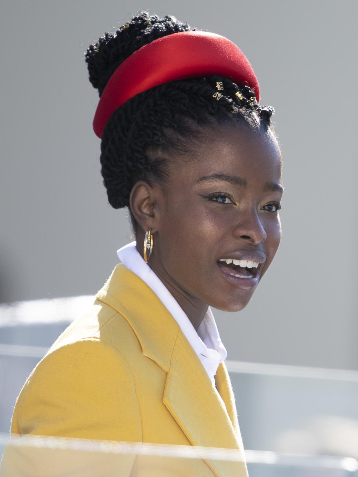 Amanda Gorman recites her inaugural poem, "The Hill We Climb," during the 59th Presidential Inauguration ceremony in Washington, Jan. 20, 2021. President Joe Biden and Vice President Kamala Harris took the oath of office on the West Front of the U.S. Capitol. (Carlos M. Vazquez II, MC1)